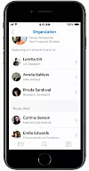 I kontaktoversikten i Outlook for iOS er det nå mulig å se hvilke ansatte i samme virksomhet som jobber sammen med en utvalgt kontakt, og hvem som rapporterer til vedkommende. Illustrasjon: Microsoft