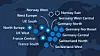 Microsofts to datasenterregioner i Norge forberedes nå til åpning, og vil bli de første i sitt slag i Norden. Slik ser oversikten over Azure-nettverket i Europa ut på Microsofts nettsider. Skjermbilde: azure.microsoft.com