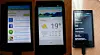 Til venstre laster Nokia X ned applikasjoner fra Google Play, blant annet Google Now/Search (midten).
