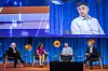 Fra venstre: Fungerende avdelingsdirektør Unni Anette Johnsrud i DSS, konferansier Siri Lill Mannes, sikkerhetskonsulent Mats Koteng i Mnemonic og Martin Albert-Hoff, lederen av Nasjonalt cybersikkerhetssenter i NSM. Foto: Arash A. Nejad