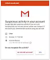 Eksempel på falsk Google-varsel om mistenkelig kontoaktivitet. Illustrasjon: Certfa