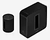 Sub mini er 23 cm høy, 30,5 cm i diameter og veier 6,35 kilo. Sub veier innpå 16 kilo og er nesten 39 cm høy. Foto: Sonos
