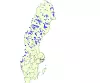 Kartet viser hvor det er hull i den svenske bredbåndsdekningen.
