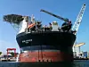 FPSO som bøye: Sevan Voyageur, fotografert under ombygging i Eydehavn i 2010. Diameter ved vannlinjen er 60 meter. Sevan Marine solgte bøyen til Teekay Petrojarl som døpte den om til Voyageur Spirit. Bilde: Wikimedia Commons