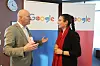 Bjørn Rønning, leder i Norsk Datasenterindustri, og prosjektleder Sarah Raimond i Google under dagens lansering. Foto: Eirik Helland Urke