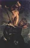 Tor i jotnen Hymes båt slåss med Midgardsormen. Maleri av Johann Heinrich Füssli fra 1788. Foto: Henry Fuseli