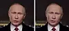 Skjermbilde fra virkelig vs. falsk video av Putin.