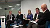 Paneldebatt med fra v. Karsten Friis i Nupi, Hans Christian Pretorius i NSM, Nupi-forsker Lilly Muller, Are Jacobsen i Gassco og Asbjørn Ueland fra Petroleumstilsynet. Foto: Marius Jørgenrud