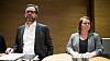 Hydros finansdirektør Eivind Kallevik og Bente Hoff hos Nasjonal sikkerhetsmyndighet redegjorde tirsdag ettermiddag for dataangrepet Norsk Hydro er utsatt for.