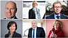 Øverst fra venstre: Tor W. Andreassen, professor ved Norges handelshøyskole , Cecilie B. Heuch, Norgessjef i Microsoft, Håkon Haugli i Innovasjon Norge, Kjell Rusti, adm. dir. I Soprasteria i Norge, Utenlandssjef Berit Svendsen i Vipps.