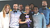 Fire studenter fra NTNU har ved hjelp av veiledere fra Accenture laget prototypen som skal hjelpe flyktningers integrering. F.v.: Therese Langseth (student), Marcus André Ramberg (veileder), Benjamin Vallestad (veileder), Kia Brekke (student), Shahariar Kabir Bhuiyan (prosjektleder), Piraveen Perinparajan (student) og Ole Bøe Andreassen (student).