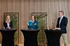Panelsamtale under lansering av IT i praksis 2024. Fra venstre: avdelingsdirektør digital strategi og samhandling, Guri Kaspara Lande, i Digdir, områdedirektør for forskning, innovasjon og digitalisering i KS, Kristin Weidemann Wieland og administrerende direktør Øyvind Husby i IKT-Norge. Foto: Melisa Fajkovic