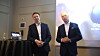 Fra v. Per Hove, konsernsjef i Evry og Kimmo Alkio, konsernsjef i Tieto. Tirsdag holdt de pressekonferanse i Oslo sentrum for å fortelle om fusjonsplanene.