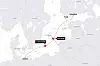 Kartet viser de antatte bruddstedene på Østersjøen-kablene, basert på posisjonen til skipene som nå er i ferd med å reparere dem. Det er cirka 200 kilometer mellom posisjonene.