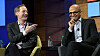 Norgesaktuell: Microsoft-president (til venstre) Brad Smith skal åpne datasentrene i Norge, som er deres første anlegg i Norden. Veteranen har en unik og viktig rolle i lederteamet til toppsjef Satya Nadella (til høyre i dette arkivbildet).