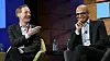 Norgesaktuell: Microsoft-president (til venstre) Brad Smith skal åpne datasentrene i Norge, som er deres første anlegg i Norden. Veteranen har en unik og viktig rolle i lederteamet til toppsjef Satya Nadella (til høyre i dette arkivbildet).