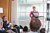 Næringsminister Cecilie Myrseth på lanseringen av NorLLM. NTNU-professor Jon Atle Gulla (t.v.) hører etter. Foto: Are Thunes Samsonsen