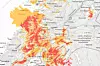 Kartet viser hvor Telenors mobilnett hadde utfall morgenen 19. januar 2025 i Trøndelag etter orkan.