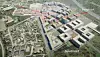 Konseptskisse av området. IT-klyngen får tilhold i bygningsmassen kalt Energihuset, som blir liggende mellom den allerede etablerte innovasjonsparken Ipark og det kommende nye universitetssykehuset på Ullandhaug.