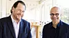 Salesforce-sjefen Marc Benioff og Microsofts toppsjef Satya Nadella virker fornøyd med sitt nye samarbeid.