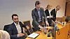 Advanias direktør Lars Borgestrand (t.v.) pakker sammen etter syv timer i retten.