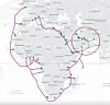 Meta er i gang med å utvide sin gigantiske kabelrute 2Africa, slik at den blir koblet til Midtøsten. Det arbeidet er nå stanset. Illustrasjon: Submarine Cable Map