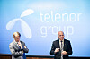 Finansdirektør i Telenor Jørgen C. Arentz Rostrup (t.v.) og konsernsjef Sigve Brekke etter presentasjonen av resultatet for første kvartal 2017 på Fornebu.
