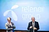 Finansdirektør i Telenor Jørgen C. Arentz Rostrup (t.v.) og konsernsjef Sigve Brekke etter presentasjonen av resultatet for første kvartal 2017 på Fornebu.