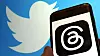 Logoen til Metas app Threads, til høyre, ved siden av Twitter-logoen, til venstre.