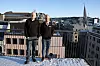 Espen Bjarnø (t.v.) og Lars-Erik Ravn på takterrassen til Movi Tech midt i Oslo sentrum. Foto: Harald Brombach