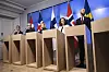 Danmarks minister for beredskap, Torsten Schack Pedersen, Islands justisminister, Thorbjörg Sigríður Gunnlaugsdóttir, og Finlands innenriksminister, Mari Rantanen sammen med statssekretær fra justis- og beredskapsdepartementet, Kristine Kallset (Ap).