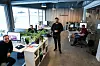 UTVIKLERNE: IT-selskapet Kodebyraaet, som utvikler billettsystemet, holder til vegg-i-vegg med Tikkio. Fra venstre Johan Jøsok, Jonas Hildrestrand, Bjørn-Erik Andreasen, gründer og daglig leder Emil Bonsaksen, og Kai-Stian Madsen. Bilde: Jørn-Arne Tomasgard