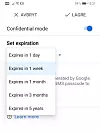 Epostinnholdet som sendes med konfidensiell modus i Gmail, vil bare være tilgjengelig i en begrenset periode. Bildet viser menyvalgene i Gmail-appen for Android. Skjermbilde: digi.no
