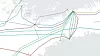 Sveriges statsminister beskriver kablene på bunnen av Østersjøen som en infrastrukturspaghetti. Arelions EE-S 1-kabeltrasé følger den estiske kysten, nederst i illustrasjonen. Ill: Submarine Cable Map