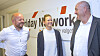 Friday Networks i Drammen gleder seg over kontrakten med Oslo kommune. Fra v. partner i selskapet Jostein Kirkerød, markedskonsulent Charlotte Haug og daglig leder Svein Lerkerød.