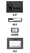 SSD-er kommer i en rekke formater. Her er et utvalg fra Kingston. Foto: Kingston
