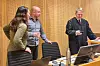 Lene Hagen, NTL, PIT-varsler Alexander Karlsen og LO-advokat Edvard Bakke i Oslo tingrett 13. januar.