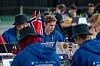 Daniel Boye i midten av bildet er én av fem juniorer på Cyberlandslaget. Her er han i fullt arbeid under første runde av konkurransen på tirsdag. Interessen til 17-åringen startet på ungdomsskolen. Foto: Oskar Hope-Paulsrud