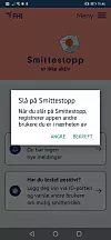 Skjermbilde fra betautgaven av den nye Smittestopp-appen.
