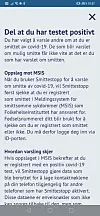Når en bruker vil varsle om positiv covid-19-test, er det først litt informasjon å lese.