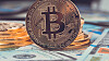 Golden Bitcoins (new virtual money ). Image toned in vintage dull colors.