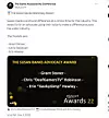 Tweet fra Susan Banks Advocacy Award. Foto: Twitter