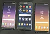 Galaxy S8 til venstre, Galaxy S8+ til høyre. I midten Galaxy S7 Edge. Foto: Finn Jarle Kvalheim, Tek.no