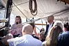 Digitaliseringsminister Karianne Tung under «grilling» fra direktør for Nasjonal kommunikasjonsmyndighet, John-Eivind Velure på båten SS Solrik under Arendalsuka.