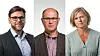 Nils Kristian Klev, leder i Allmennlegeforeningen (t.v.), Ole Johan Bakke, medlem av Legeforeningens sentralstyre og kommuneoverlege i Holmestrand kommune og Anne-Karin Rime, leder i Overlegeforeningen.