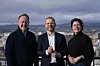 Fra venstre: Leder Øyvind Vederhus, nyansatt direktør Heikki Eidsvoll Holmås og direktør Beate Nossum i Sopra Steria Footprint.