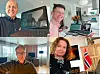 Telenorledelsen fra ulike hotell- og hjemmekontorer deltok på pressekonferanse om lansering av 5G fredag. Øverst til venstre konsernsjef Sigve Brekke, Telenor Norge-sjef Petter-Børre Furberg, dekningsdirektør Bjørn Amundsen og teknologidirektør Ingeborg Øfsthus. En av årsakene til at de ikke er i samme rom, er for å sikre at ikke alle ledere er syke samtidig.