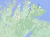 Linjen på kartet viser grensen for den såkalte ekslusjonssonen for 3600 MHz-båndet. Øst for linjen kan det ikke settes opp basestasjoner som sender i båndet. Foto: Google Maps/Inside Telecom