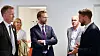Utviklingsminister Nikolai Astrup besøkte Gründergarasjen ved Oslomet. Til venstre, Curt Rice, rektor ved Oslomet. Lengst til høyre, Christian Bjerke, direktør ved Gründergarasjen. Foto: Kurt Lekanger, Digi.no