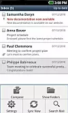 Lotus Notes Traveler for Android. Menyen vises nederst.